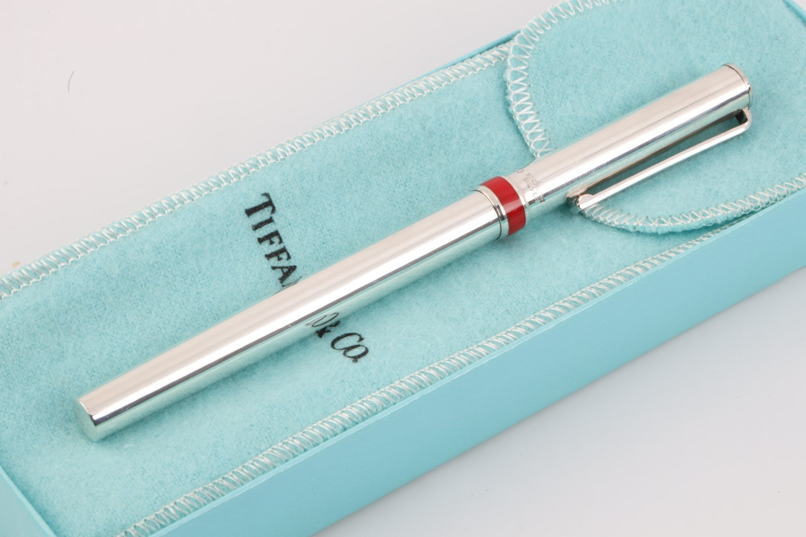 Tiffany & Co. 925 Silver Ballpoint Pen w/ Red Detailing (21.86g.)