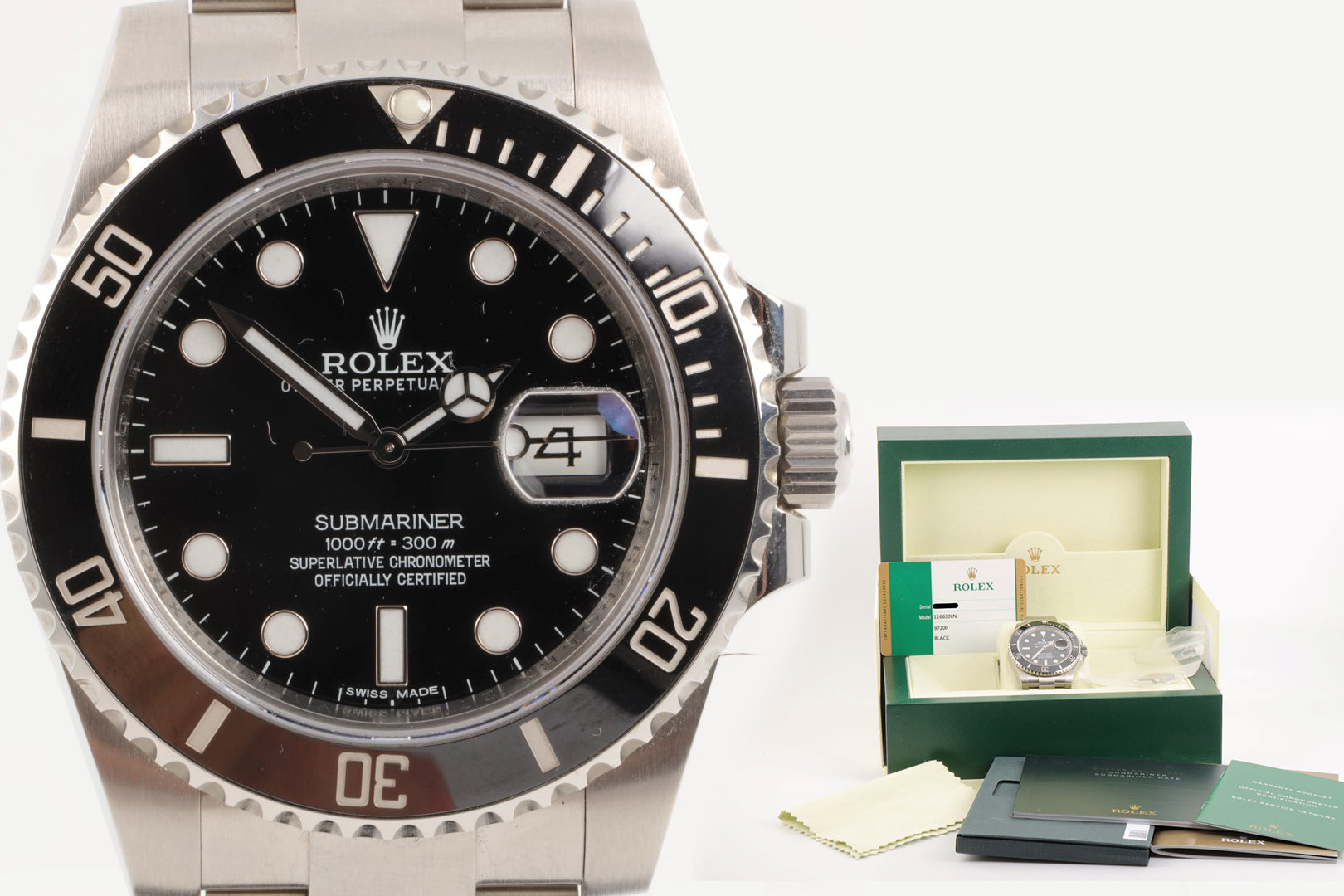 40mm Black Rolex Submariner with Box and Papers